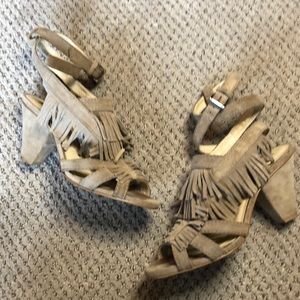 Zara Woman Taupe Suede Fringe Sandal